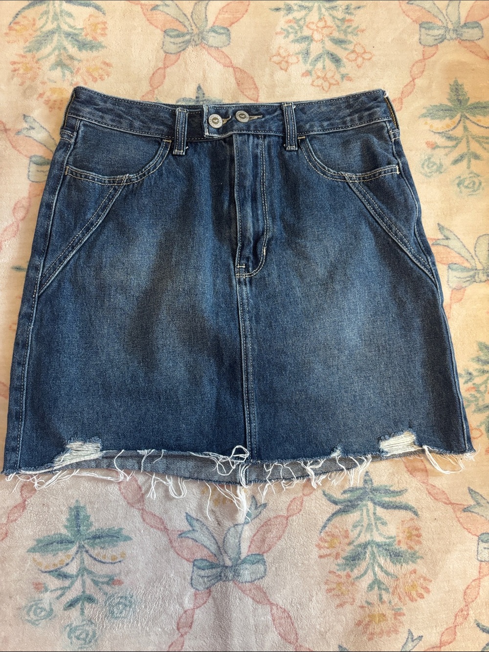 Hollister Dark Blue Distressed Denim Mini Skirt